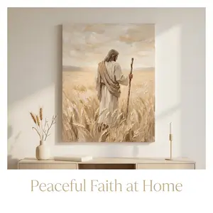 Classic Christian Wrapped Canvas Print - Jesus in the Wheat Field Artistic Vintage Religious Decorations, Home & Office Room Decor, Serene Spring-Summer Wall Art