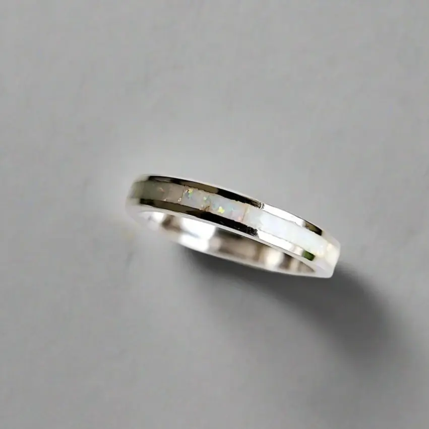 Sterling Silver White Opal Seamless Band Ring