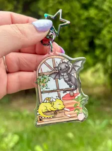 Dragon Window Watchers Sparkly Dual Sided Hook Clasp Keychain