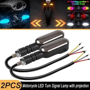 2PCS Universal Motorcycle LED Turn Signal Lamp Color Projection Lamp Sequential Flowing Flash Indicator Lights Running Light