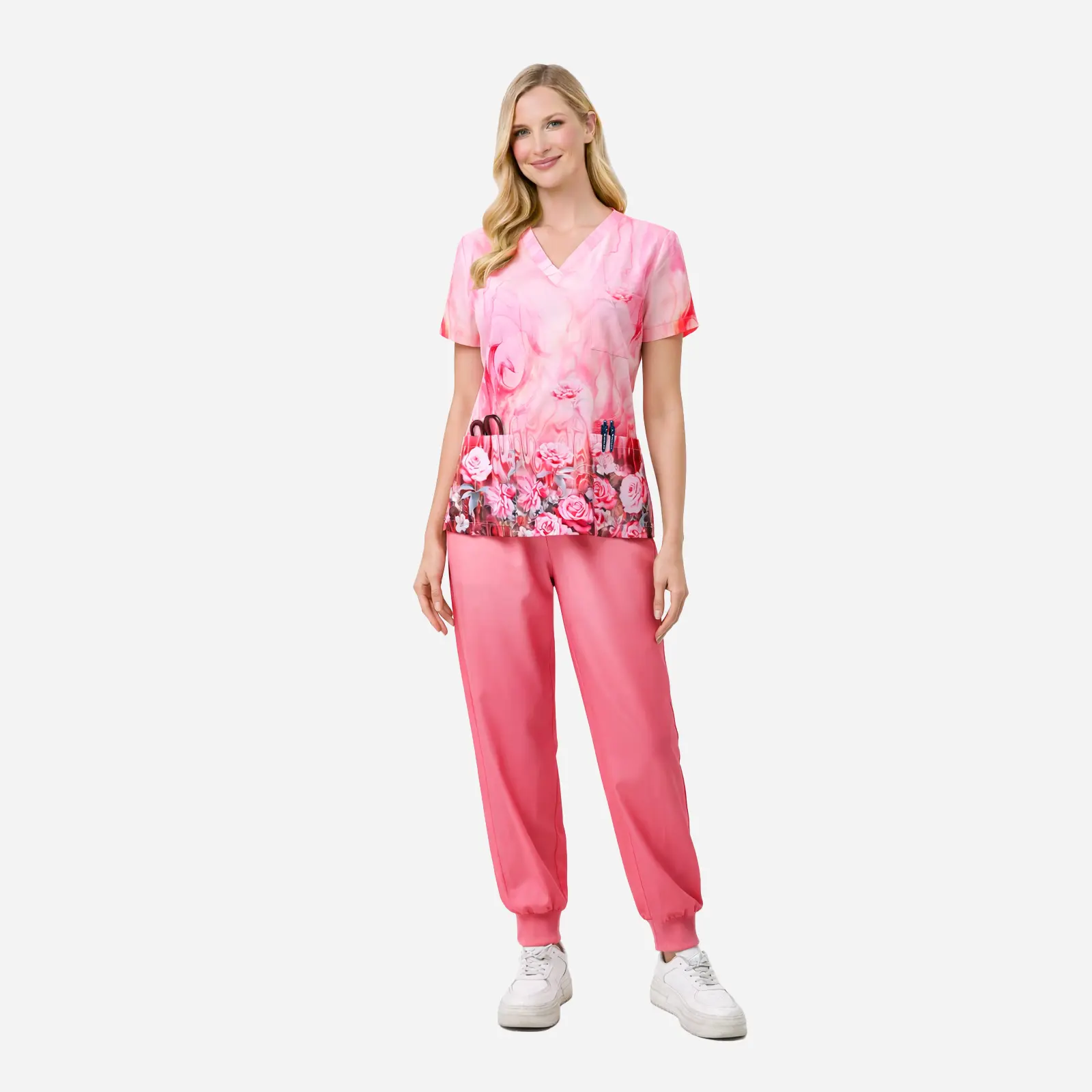 Cimmuovere Scrubs for Women Set with V-neck Scrub Nursing Uniforms for Womens Scrub Set Multiple Pockets Elasticized Waist affordable scrub sets 9 pockets scrubs uniformed enfer meria 956 Lace Mini Skirt Set with Crop Top less Up Tank Skirt Set Short Ribb