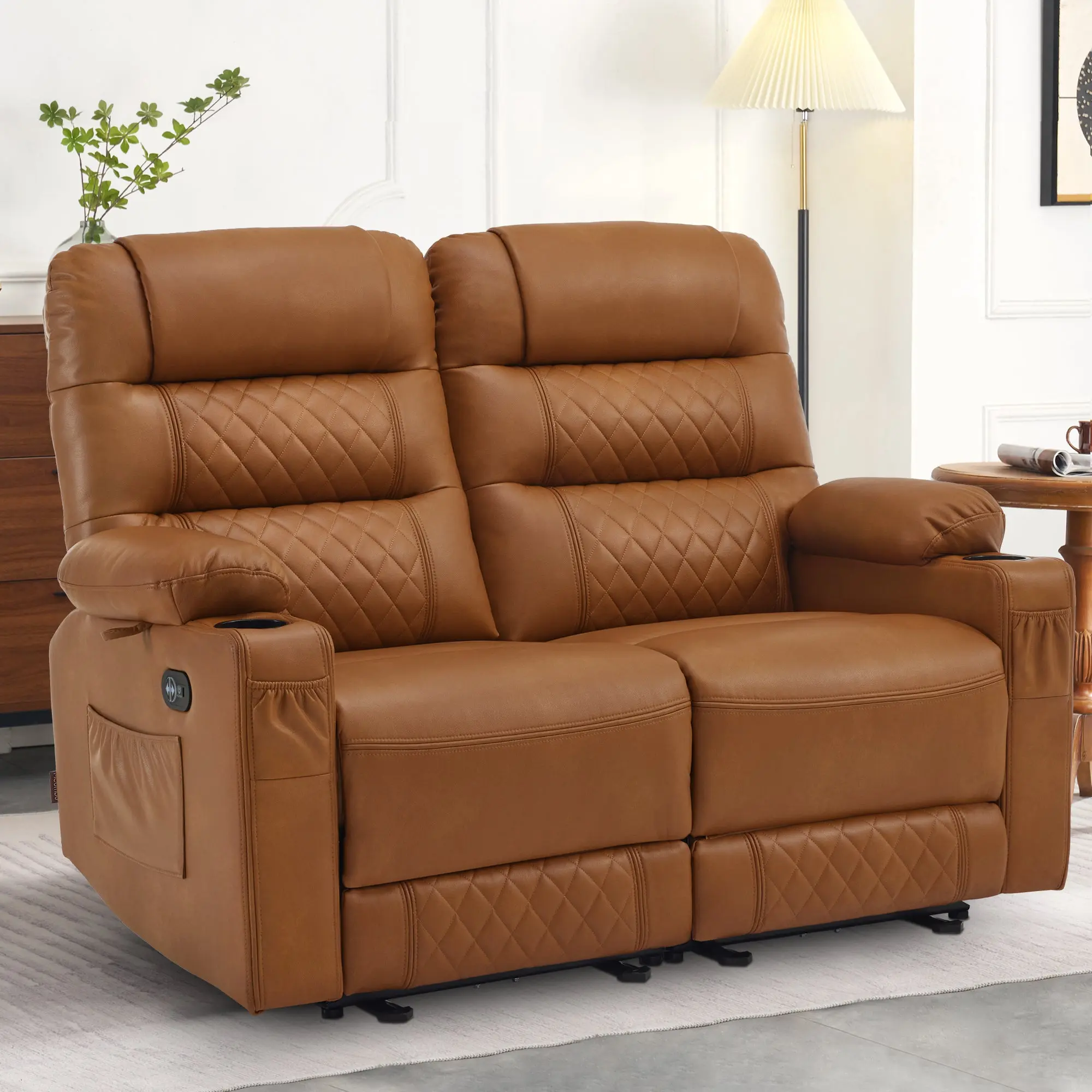 Faux Leather Power Reclining Loveseat with Heat, Massage, and USB Ports, Model PR622