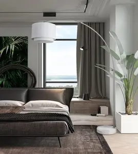 FC Design Modern 81" Tall Standing Adjustable Arched Floor Lamp with Double Drum Shade and Marble Base