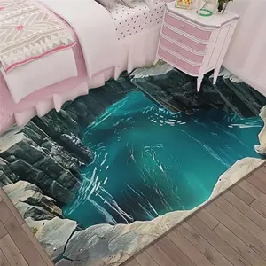 1pc 3D Illusion Crack Floor Rug, Non-Slip, Lightweight, Machine Washable Rectangular Carpet, Polyester Fiber, for Bedroom and Living Room
