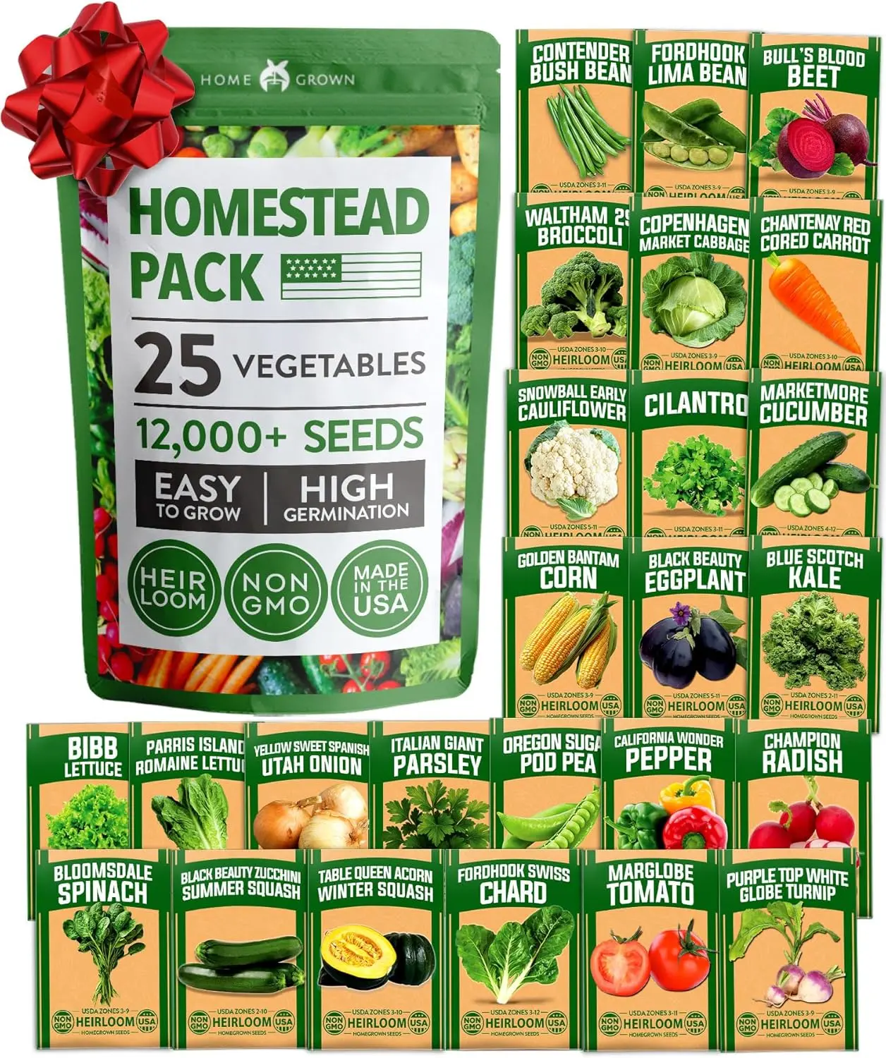 25 Variety Vegetable Seed Vault, 12,000+ Heirloom Non-GMO Vegetable Seeds for Planting, High Germination Family Garden Starter Kit for Indoor & Outdoor Growing
