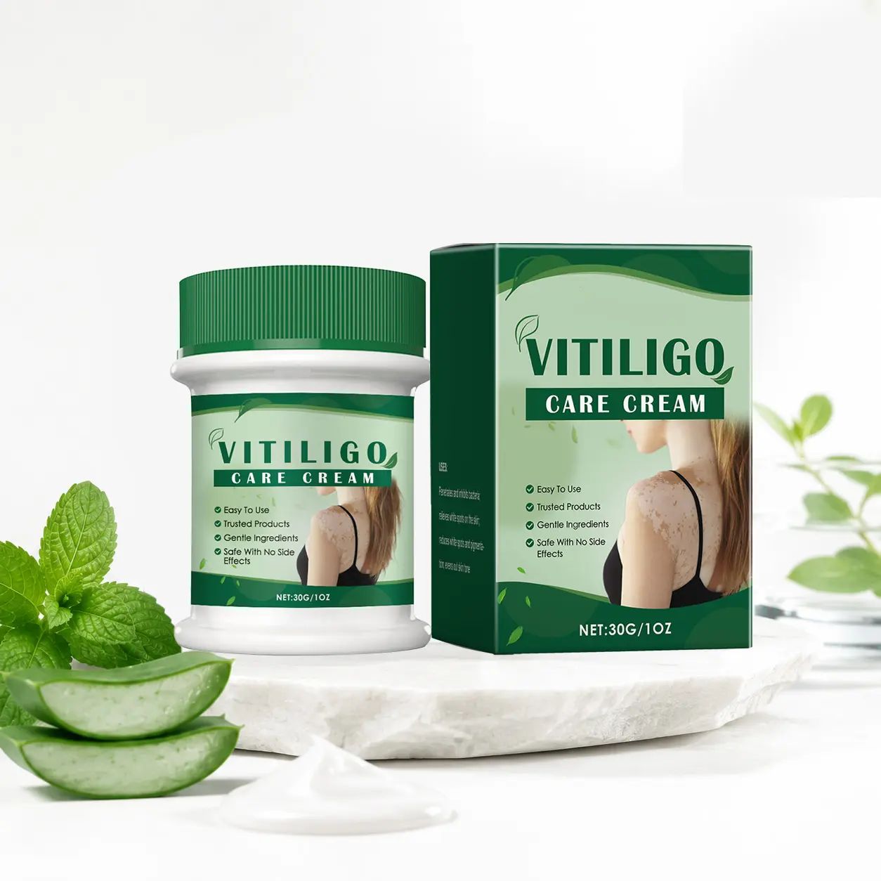 Vitiligo Treatment Cream with Mint & Aloe Vera - Body Care Hydrating Moisturizer for Soothing Repair, Balancing Uneven Tone, Restoring Appearance & Silky Texture, Daily