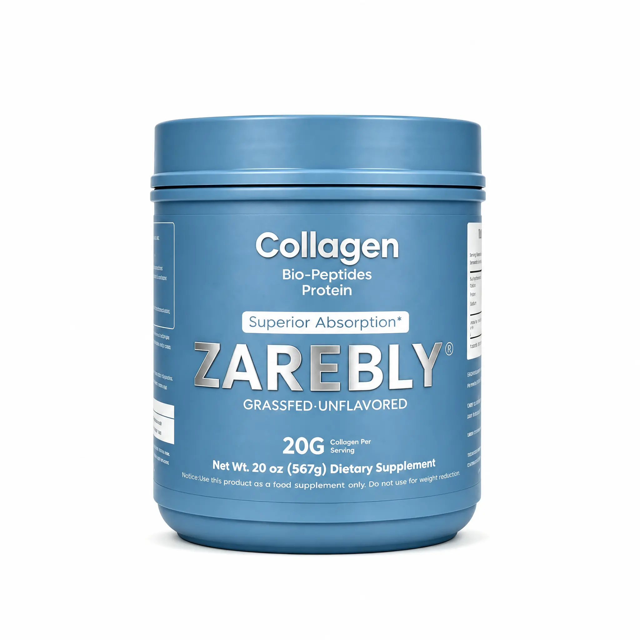 ZAREBLY Collagen Peptide Powder 20 oz - Grass-Fed Natural Dietary Protein Supplement, Premium Formula with 18 Essential Amino Acids for Fitness Pre-Post Workout Muscle Recovery