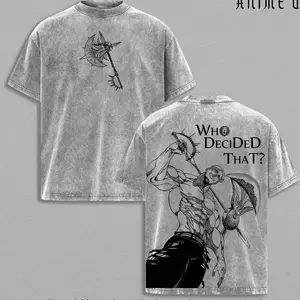 Escanor Seven Deadly Sins T-Shirt Who Decided That Quote Pride Sin Vintage Washed Oversized Anime Streetwear Heavy Cotton Sigma Male Unisex Tee Retro Graphic Top Gift For Anime Fan 1ND