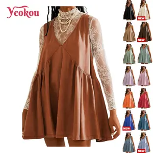 Yeokou Women's A-Line Sleeveless Mini Dress with Pockets V-neck Casual Loose Fit Sundress for Womenswear Comfortable Stretchy Material