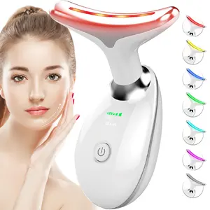 Red-Light-Therapy-for-Face-and-Neck, 7 Color Face Massager Tool for Wrinkles, Double Chin, Vibrating Facial Massager with Thermals for Skin Care, Glossy White Lightweight Comfort