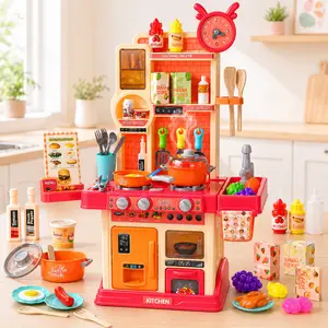 Kids Kitchen Toy Set 45PCS Pretend Play with Steam Stove Water Circulation Sink Sound Light Effects Playset