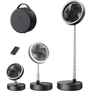 Portable Pedestal Fan 16000mAh  [Max 74h Runtime], Foldable Oscillating Standing Fan, Collapsible Desk Fans, LED Light, Case & Remote Control 4 Speeds for Outdoor Travel Camping (Black)