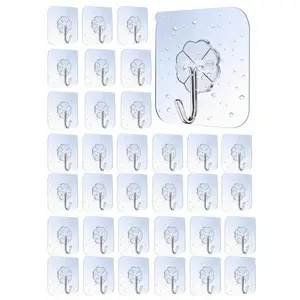 40pcs Heavy Duty Adhesive Wall Hooks, All-Purpose Home Organization Sticky Wall Hangers, Damage-Free, Waterproof, Max 33lbs, Suitable For Bathroom, Kitchen, Towels, Coats, Keys