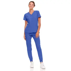 Natural Uniforms Women’s Cool Stretch Jogger Scrub Set – Breathable V-Neck Top with Airflow Panels & Jogger Pants