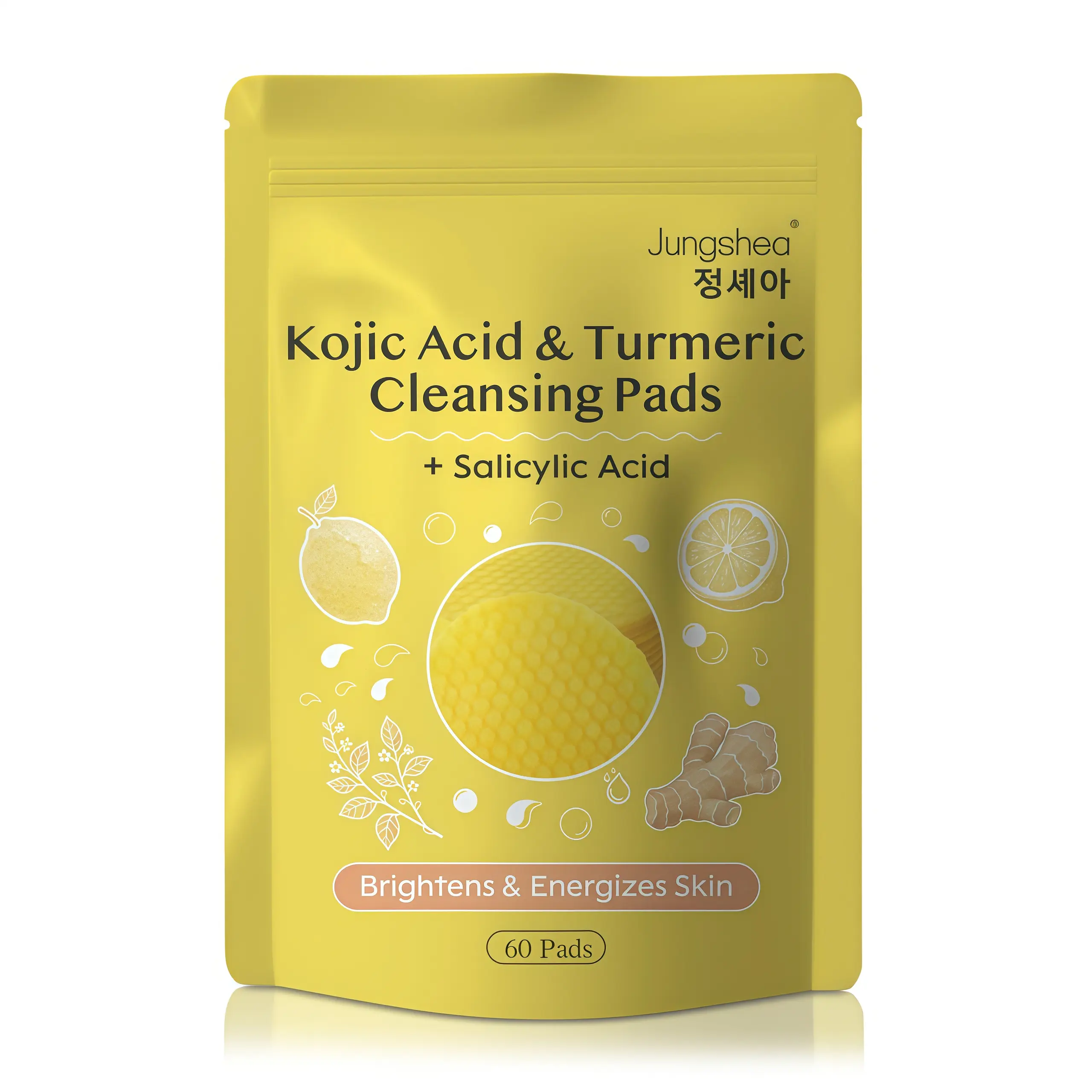 Jungshea 60pcs Kojic Acid & Turmeric Cleansing Pads Kits, 60pcs/set Gentle Exfoliating Pads, Facial Skin Care Pads Daily Cleanser