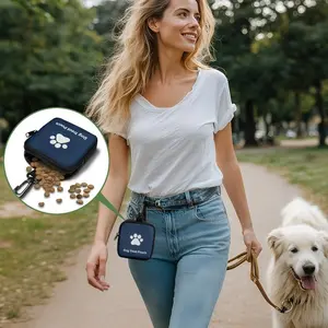 Portable Dog Treat Bag with Carabiner, Safety Zipper Closure, Claw Print Design, Durable Polyester Pet Snack Storage