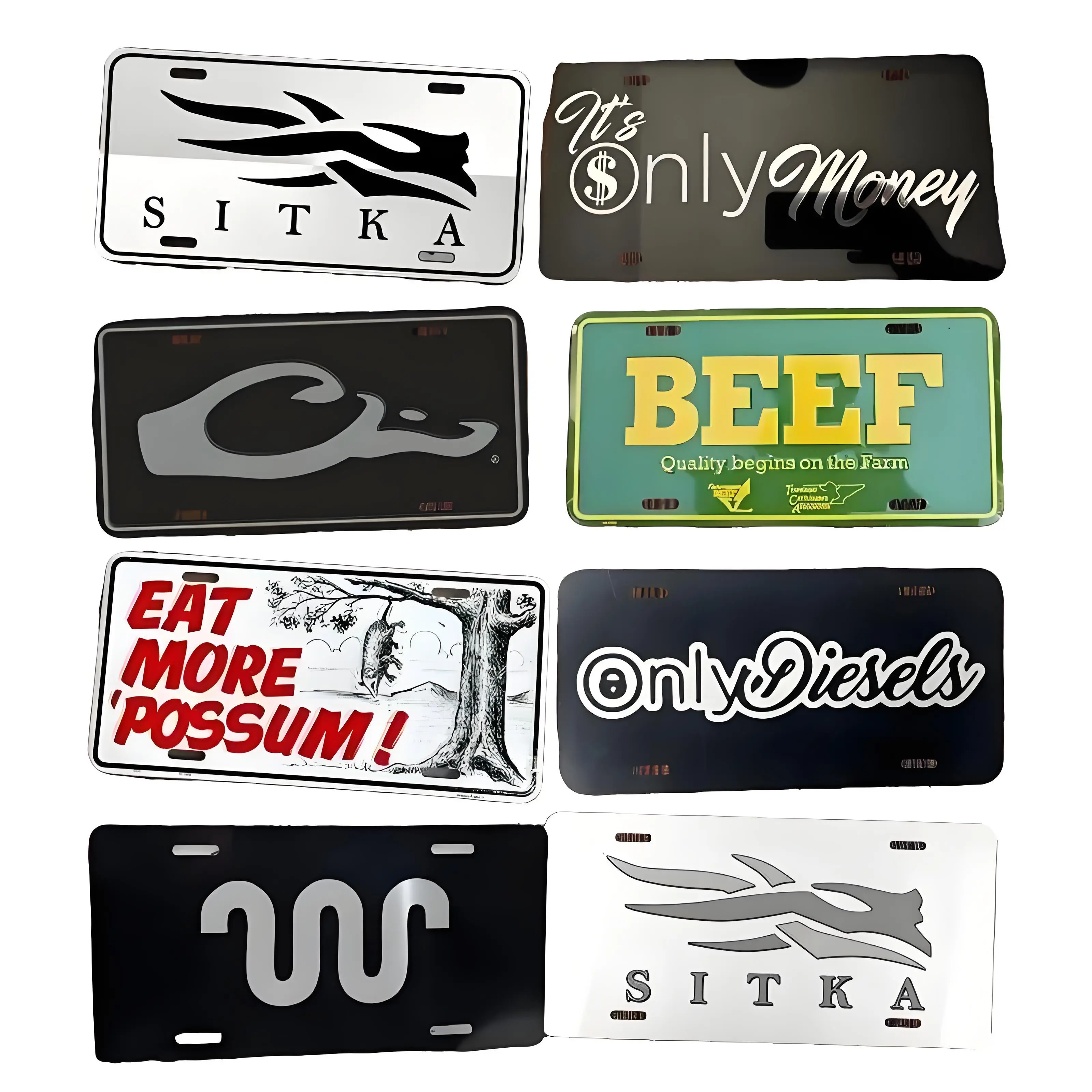Retro Themed Car Truck License Plate - SITKA, TCA BEEF, OnlyDiesels, KING RANCH, It's Only Money, Drake Designs - Hunting & Farm Life Truck Accessories Automotive Number Plate, Unique Gift for Vehicle Enthusiasts, Unique Gifts