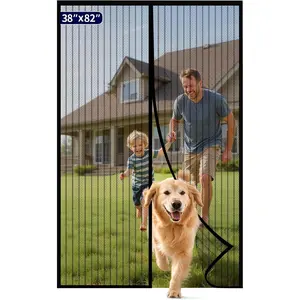 Magnetic Screen Door - 38.0 x 82.0 in Retractable Screen Door Mesh for Front Door or Sliding Door, Pet & Kid Friendly, Hands-Free Closure Keeps Bugs Out & Lets Breeze in, Stripe Black