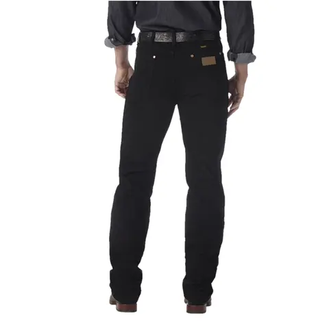 Wrangler Men's Slim Fitting Dark Wash Cowboy Denim Jeans - Shadow Black, Cotton, Plain, 5-Pocket Style Construction, 11" High Rise, Casual Menswear, Style 0936WBK, 5-Pocket Men's Jeans