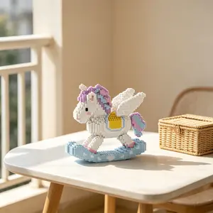 Unicorn Pegasus Rocking Chair 3D Puzzle Building Block Ornament, Home Office Decor, Party Decoration, Ideal Gift for Holidays