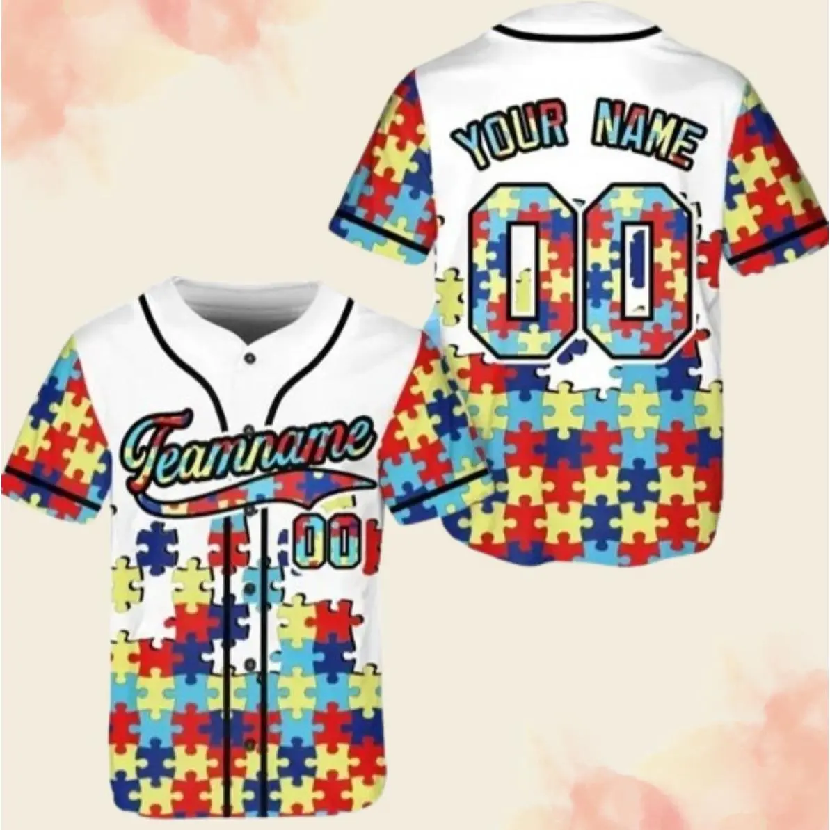 Personalized Autism Awareness Baseball Jersey, Custom Name and number Puzzle Autism Baseball Jersey, Autism Support Baseball