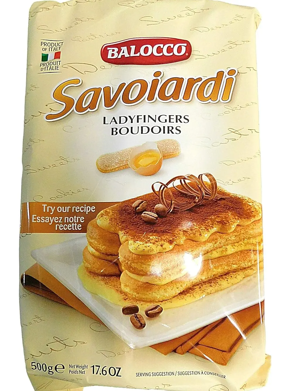 Balocco Savoiardi Ladyfingers - 500g Vanilla Italian Biscuits, Contains Milk, Includes Wheat, Ideal for Tiramisu, Best Stored at Room Temp