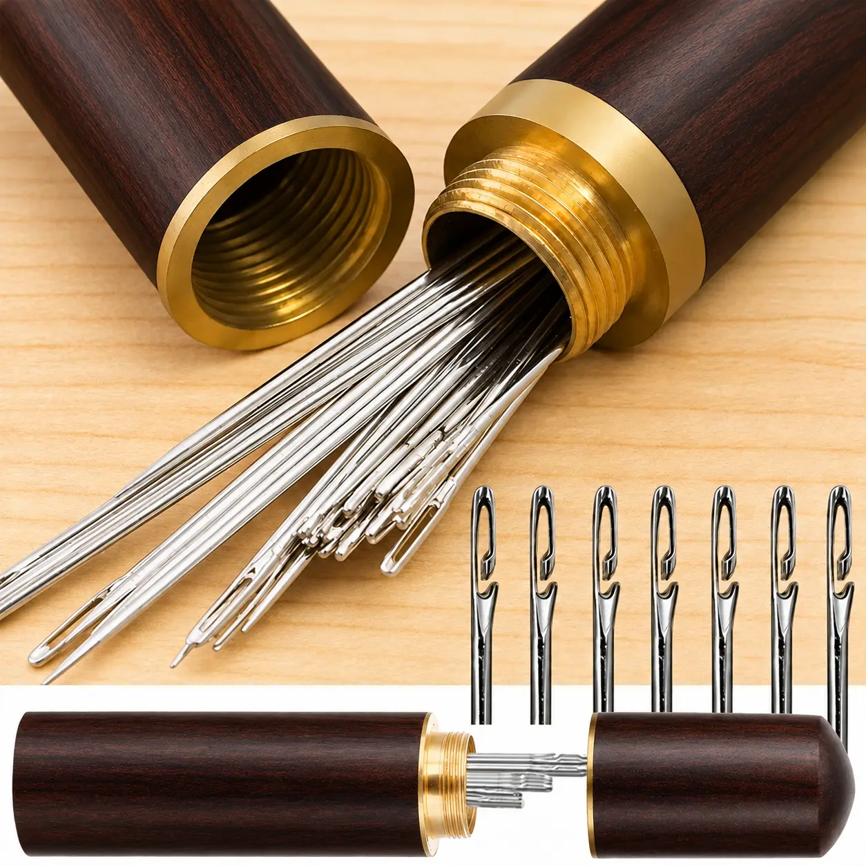 30pcs/set Multi-purpose Household Hand Sewing Needle with Wooden Needle Case, Self-threading Needle Set, Fabrics & Sewing Supplies