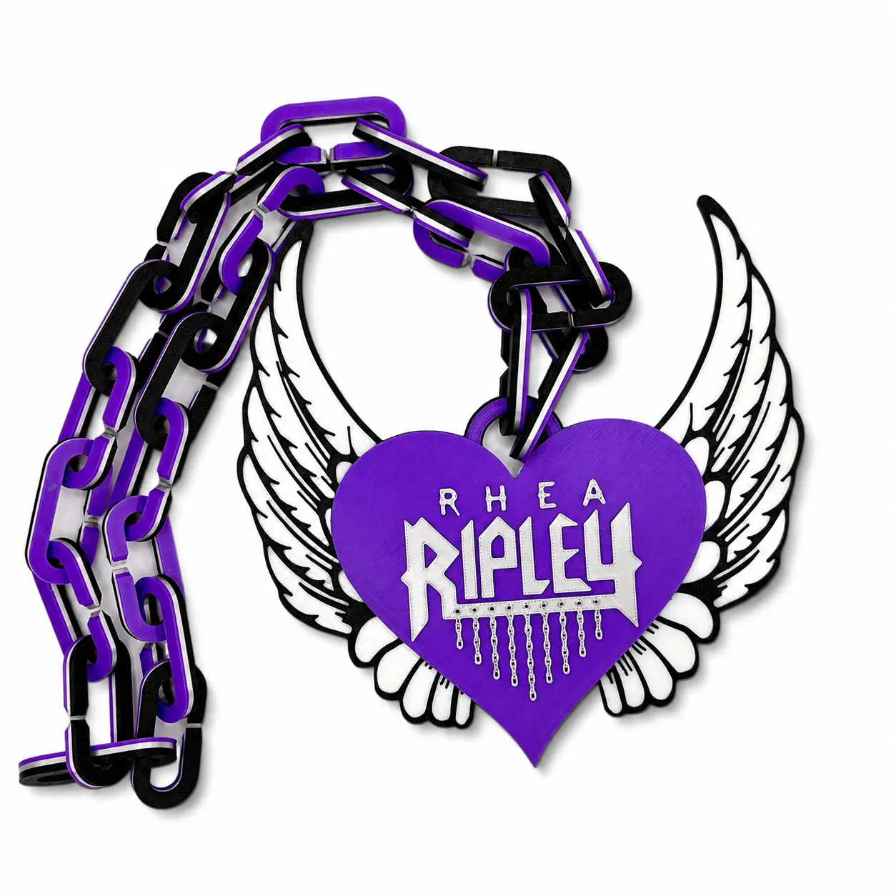 WWE Rhea Ripley Big Bling 3D Printed Necklace with Chain Link Design Purple Heart Wings Durable Intricate Detailing for Wrestling Fans