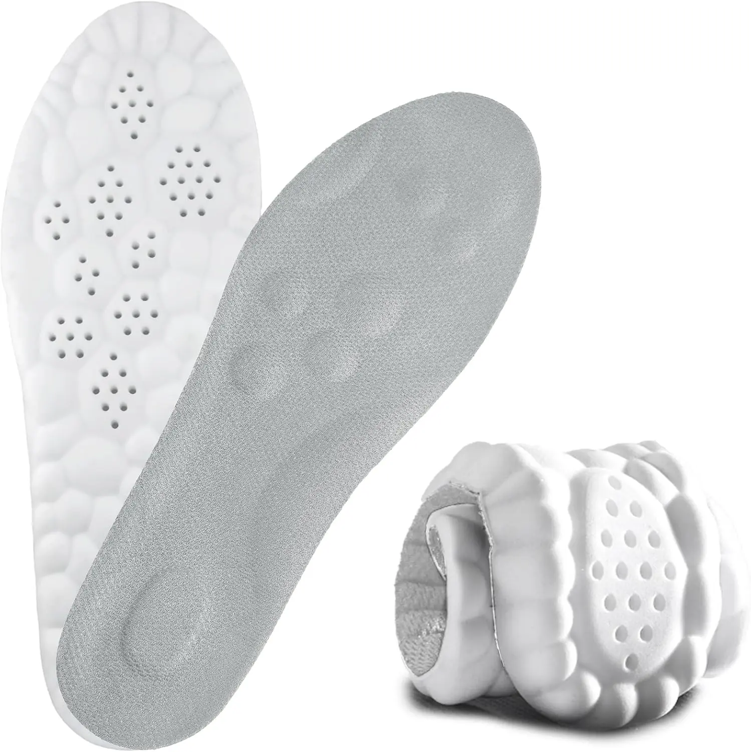 4D Cloud Soles for Men Women, Memory Foam Trim-to-Fit Arch Support Insoles for Anti Fatigue, Shock Absorption, Foot Pain Relief(Men 6-7/Women 8-9,Gray)