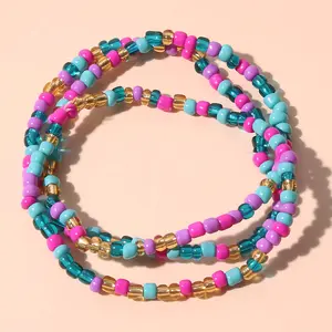 3 pieces of summer Bohemian beach vacation-style beaded anklets, ladies' jewelry, suitable for women's daily decoration
