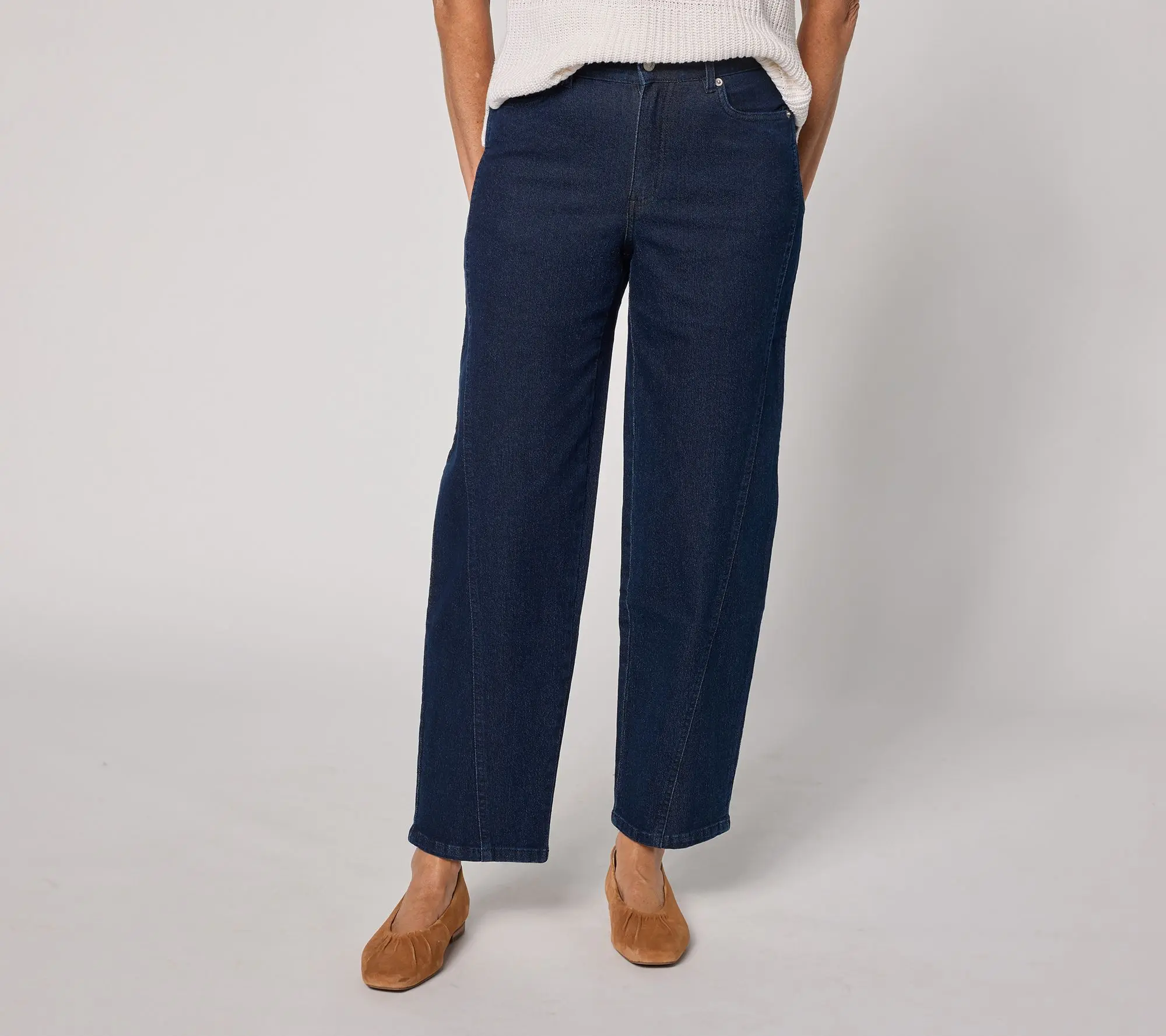Denim & Co. Petite Indigo Classic Stretch Wide Leg Seamed Jeans