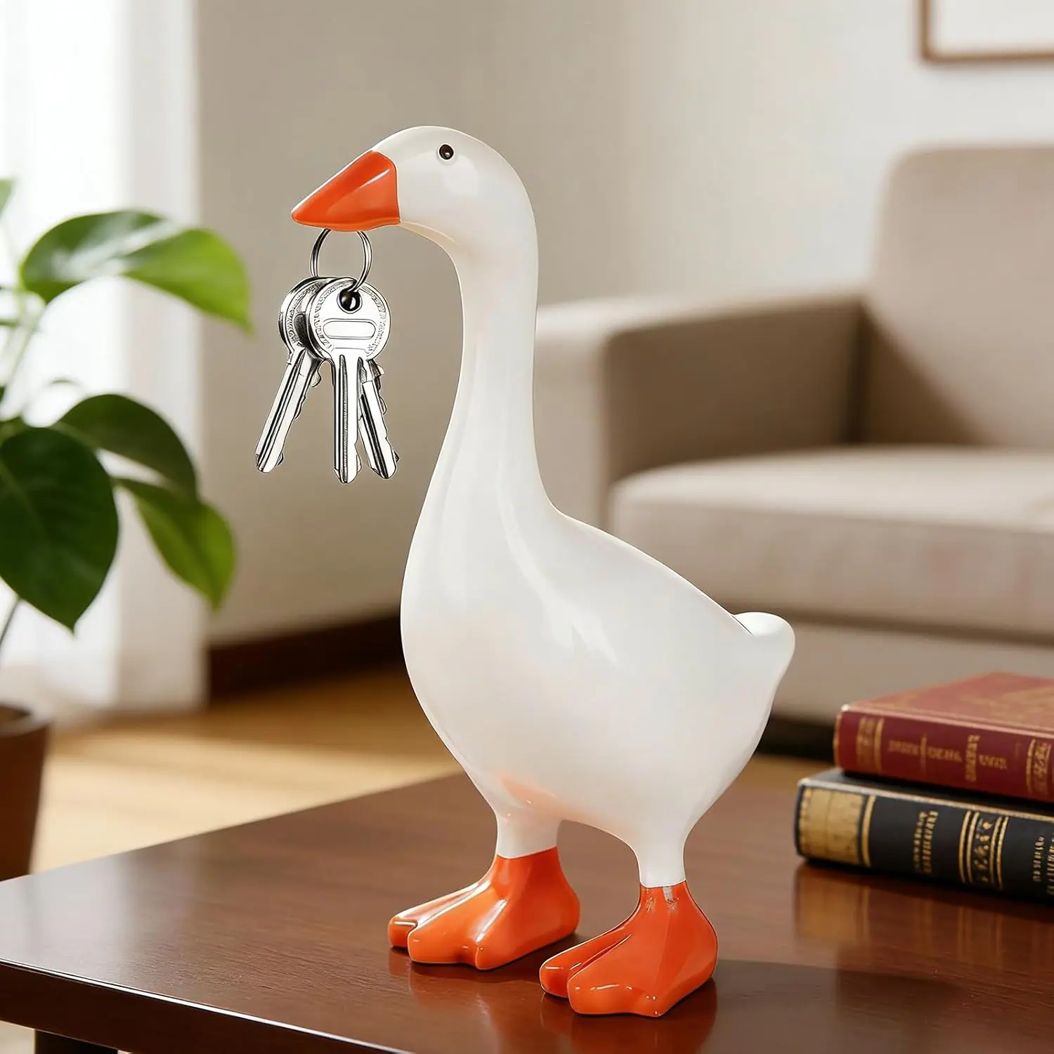 7-Inch Desk Goose Resin Statue - Collectible Bird Figurine, Cute Collectibles with Magnetic Beak, Decorative Accents Figurine, Home Office Desk Decor & Key Tool Holder, Perfect Valentine's Day Housewarming Gift for Women, Collectible Figurines
