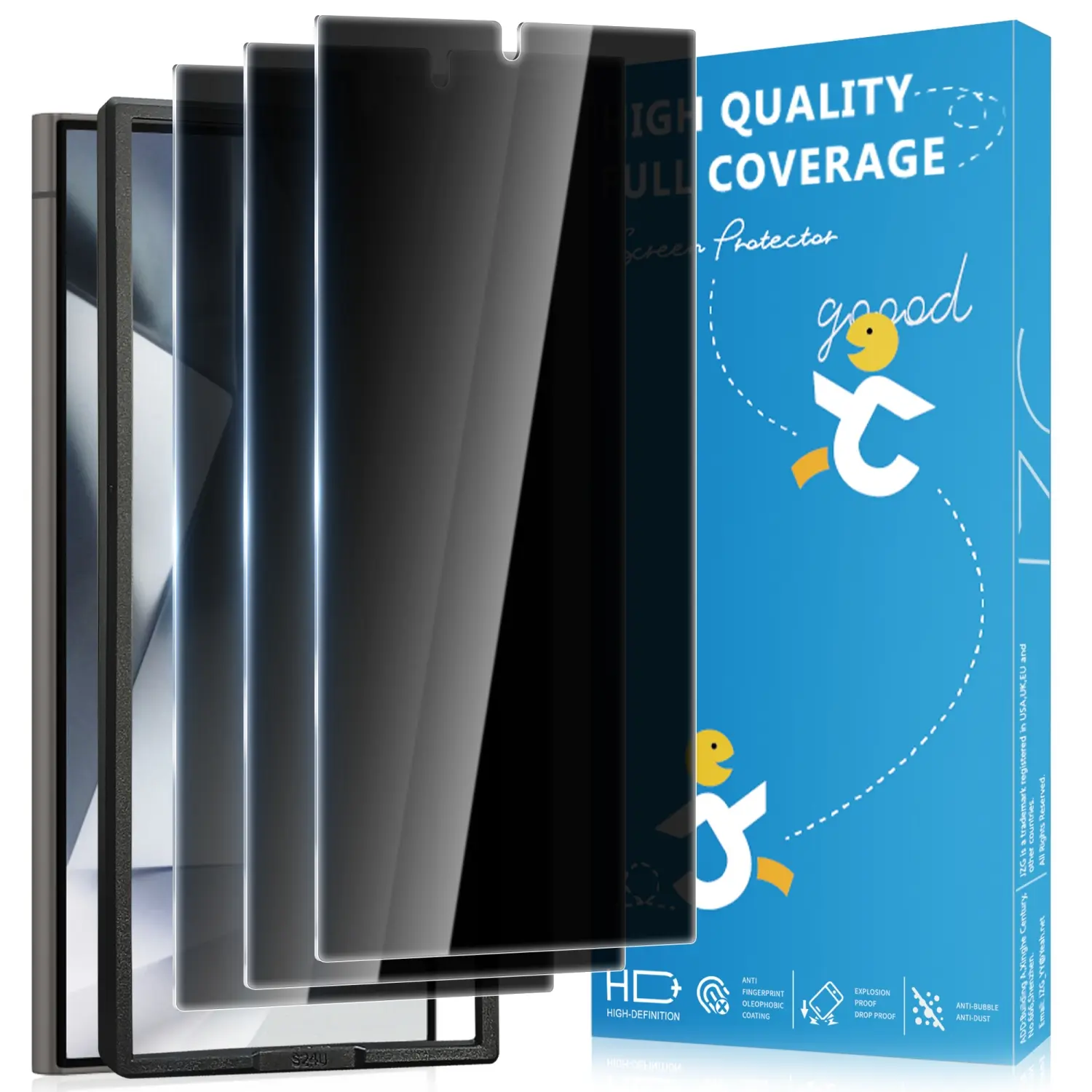 JavoYion 3 Pack for Samsung Galaxy S24 Ultra Privacy Screen Protector With Installation Frame, Anti Spy Private Tempered Glass, Fingerprint Unlock, HD Clear