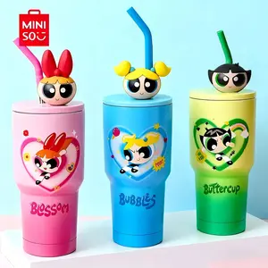 [New Year Gift]The Powerpuff Girls Stainless Steel Tumbler with Straw 900mL (30.44oz) –Portable Swing Top Flask  New Year & Holiday Haul, Stylish & Eco-Friendly Drinkware for Kids & Adults