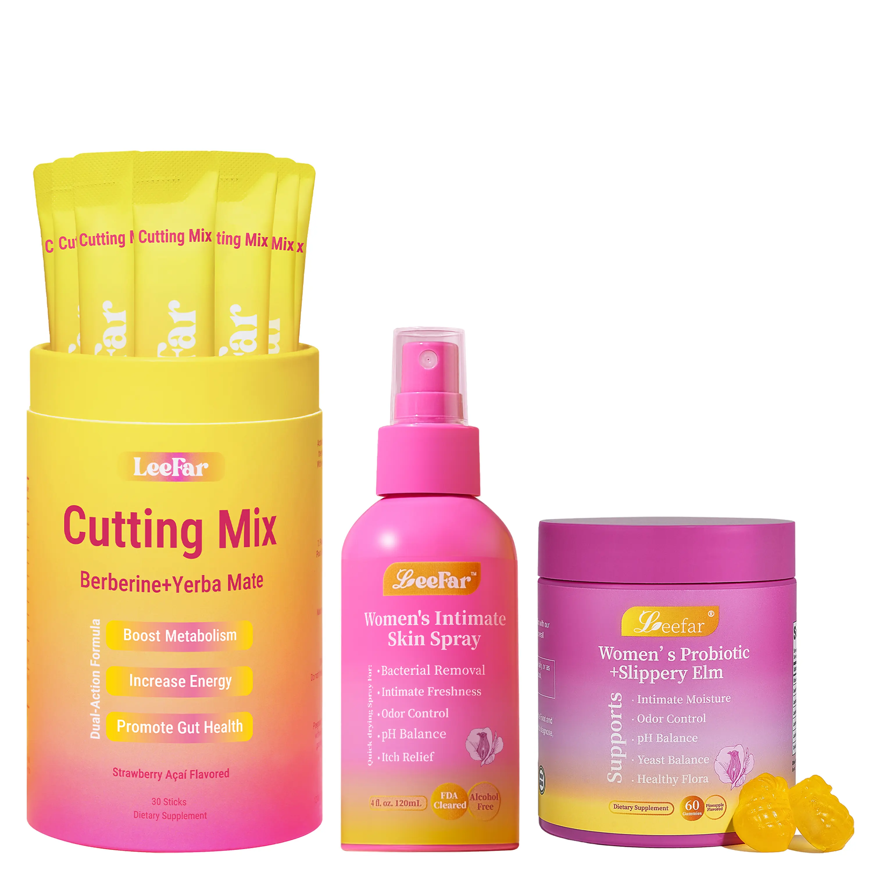 [brendaayala Exclusive] LeeFar Her Juicy Feminine Probiotics Gummies + LeeFar Cutting Mix + LeeFar Her Fresh Intimate Skin Spray