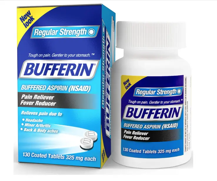 Bufferin Coated Tablets Pain Reliever-Fever Reducer, 325mg, 130 Count (Pack of 1), Magnesium Oxide, Coated for Easy Swallowing, 4.2 oz, for Youth & Adults