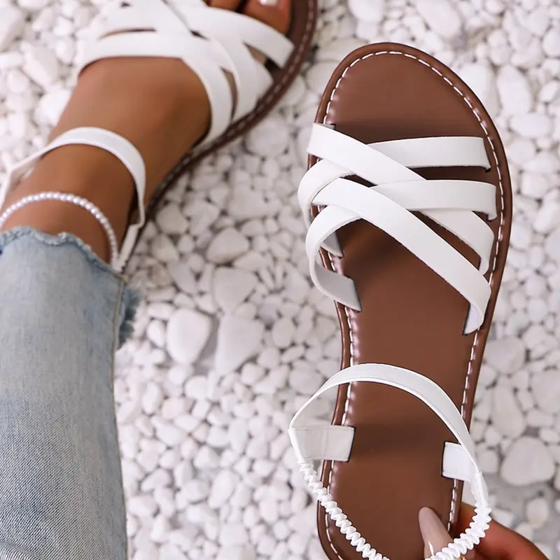 Women's Summer Fashion Plain Comfortable Home Wear Flat Sandals, Affordable Sandals, Casual PU Material Rubber Sole, Less Than Ankle Height, Boho Style Sandal