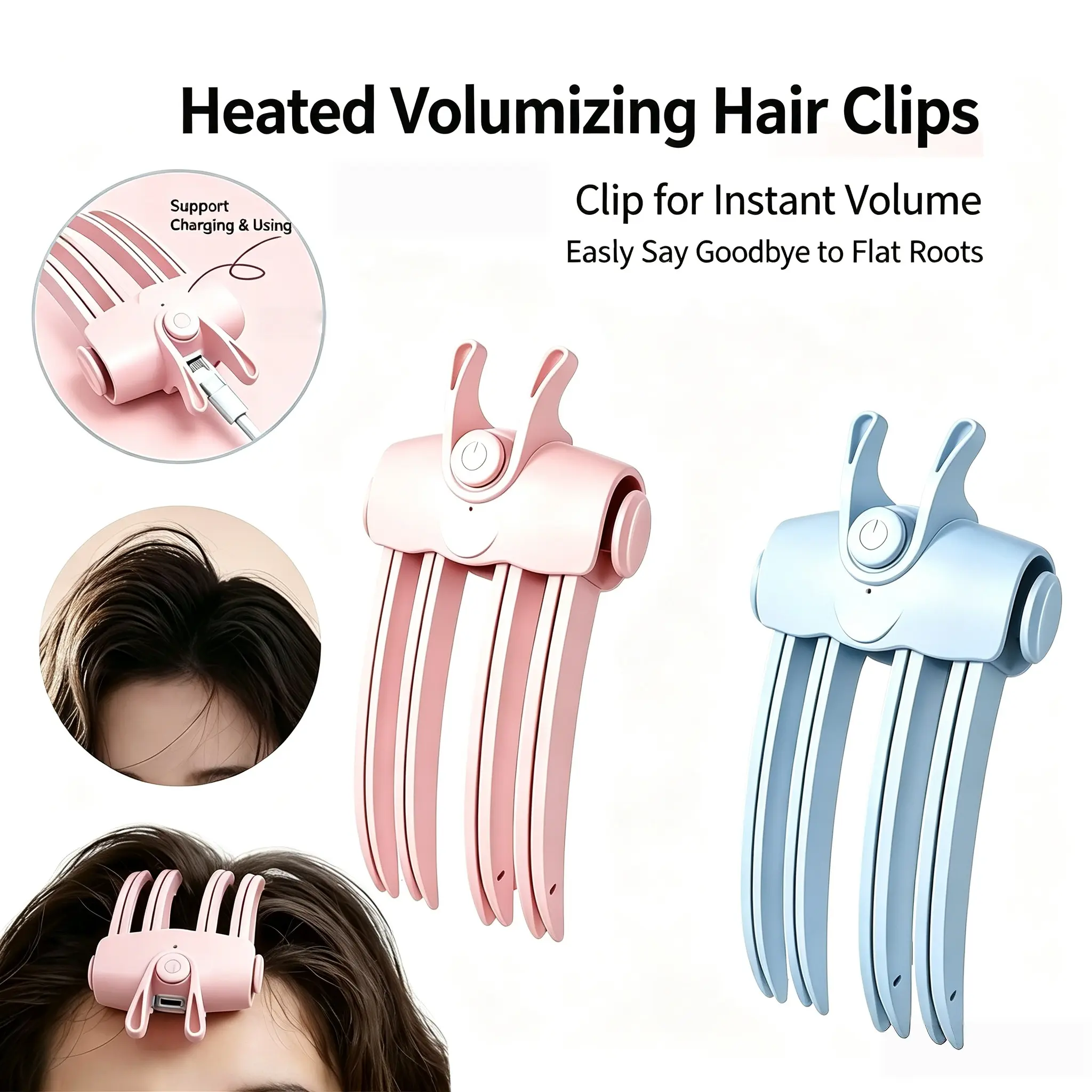 [Back to School]Heated Hair Root Lifter, 2 Temp Settings Portable Rechargeable Root Volumizer Tool, Quick High Root Lift for Limp Thin Fine Hair-MM1