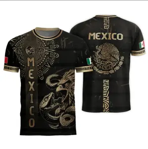 Mexico Soccer Jersey Black Gold Eagle Serpent Aztec Pattern, Mexico Jersey for Men Women Youth And Kids, All-Over Print Soccer Jersey