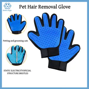 Pet Hair Removal Glove for Dogs & Cats, 2-in-1 Deshedding Brush & Massage Mitt - Grooming Gloves for Shedding Control, Bathing and Washing, Safe for Short/Long Hair Pets 2-Pack (Blue)