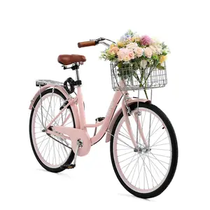 【FathersDayGift】VEVOR 26-Inch Cruiser Bike 1-Speed Pink Beach Cruiser Bike with Basket
