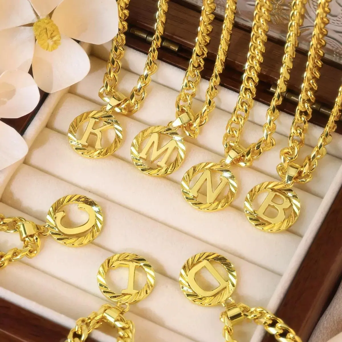 Personalizable M Initial Pendant Necklace, Gold-Tone Cuban Chain Jewelry, Letter Logo & Initial Charm Costume Accessories Necklaces, M Initial Necklaces, Letter Logo Necklaces