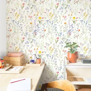 1 Roll of Light-colored and Fresh Floral Flower Leaf Pattern Self-adhesive Wall Wallpaper, Peelable and Pastable, Bohemian Style, Removable, Suitable for Living Rooms, Dining Rooms, Bedrooms, Tables, Cabinets, Can Be Cut, Decorative Wall Stickers