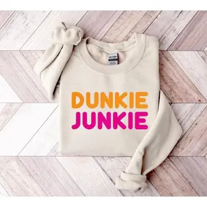 Dunkie Junkie Sweatshirt - Cute & Cozy Crewneck with "DUNKIE JUNKIE" Text, Available in Multiple Colors, Perfect for Dunkin' Donut Lovers