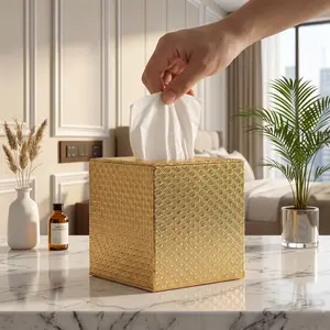 Gold Square Tissue Box Cover Holder for Bathroom Accessories
