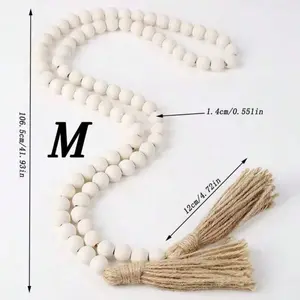 1pc Natural Wood Bead & Tassel Decor Macrame Wall Hanging For Home Decoration, Size(s/m/l), Living & Dining Room, Handmade Diy Project Wooden