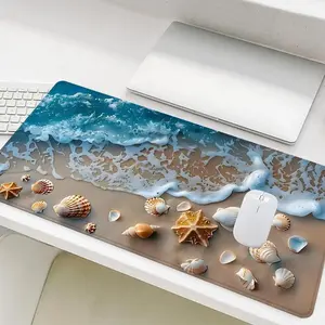 Shells & Waves Pattern Mouse Pad, Rectangle Gaming Mouse Pad, Non-Slip Rubber Base Stitched Edge Desk Pad for Desk Laptop Desktop
