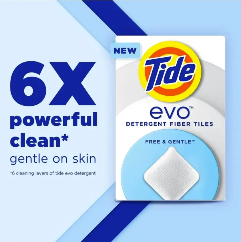 Tide Evo Free & Gentle Laundry Tile Cleaner Value Pack (40 ct) – Delicate Fabrics Soft Care Solution, Easy to Use, Effective Stain Removal