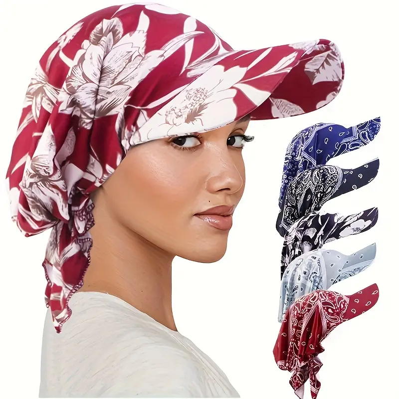 Women's Paisley Print Brimmed Hijab Sun Hat - UPF 50+ UV Protective Hijab Headscarf, Lightweight for Beach & Outdoor Wear, Modest Daily Head Covering