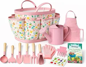 Kids Gardening Set 14Pcs Gardening Tools for Kids with Tote Bag,Watering Can, Shovel, Apron, Garden Book and More Educational STEM Learning Outdoor for Toddlers Boys Girls (Floral)